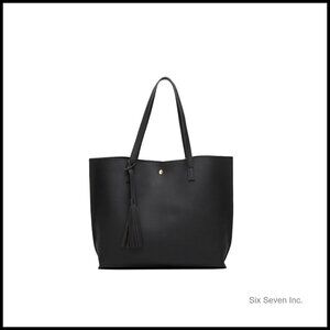 Soft Faux Leather Tote Shoulder Bag Big Capacity Tassel Handbag Chic Casual
